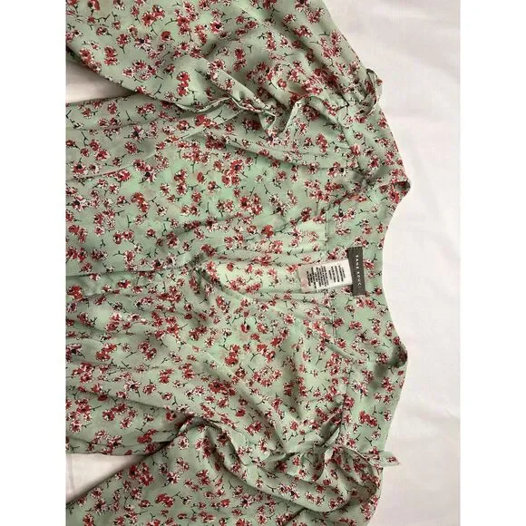 Y2K Sans Souci Floral Sheer Ruffle V-Neckline Blouse Grannycore Preppy Spring - Picture 3 of 6